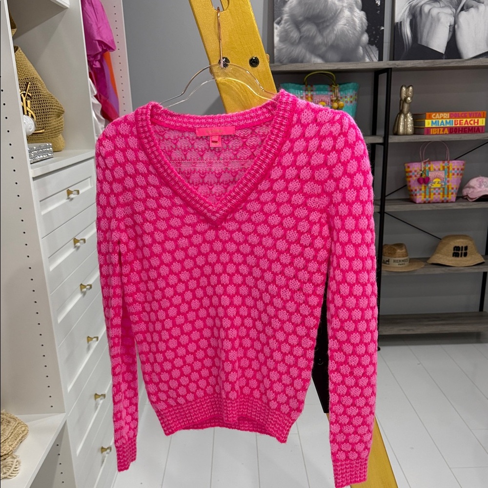 Lilly Pulitzer Pink Polka Dot V-Neck Sweater